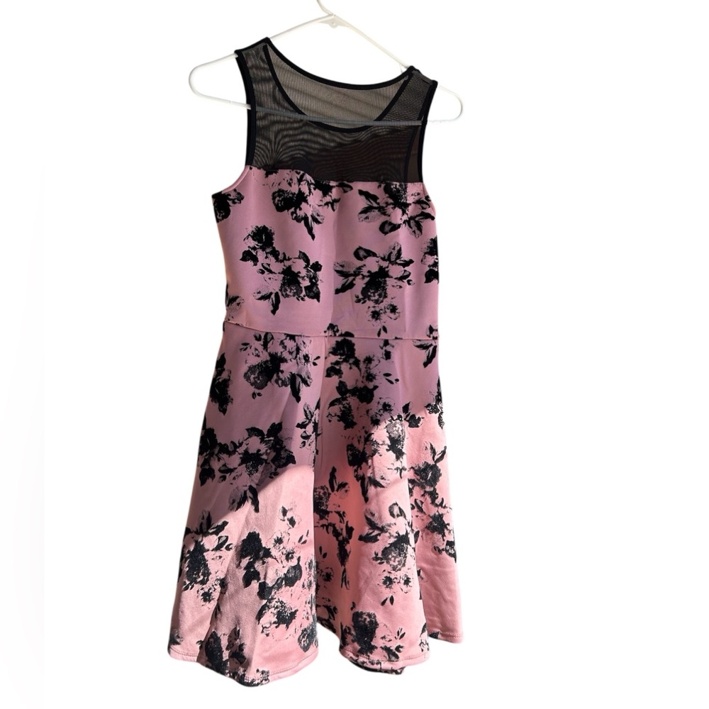 Floral Pink and Black Woman Dress